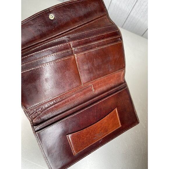Bosca Leather Bifold With Flap Wallet Brown Snap Purse Check Book - Picture 5 of 10